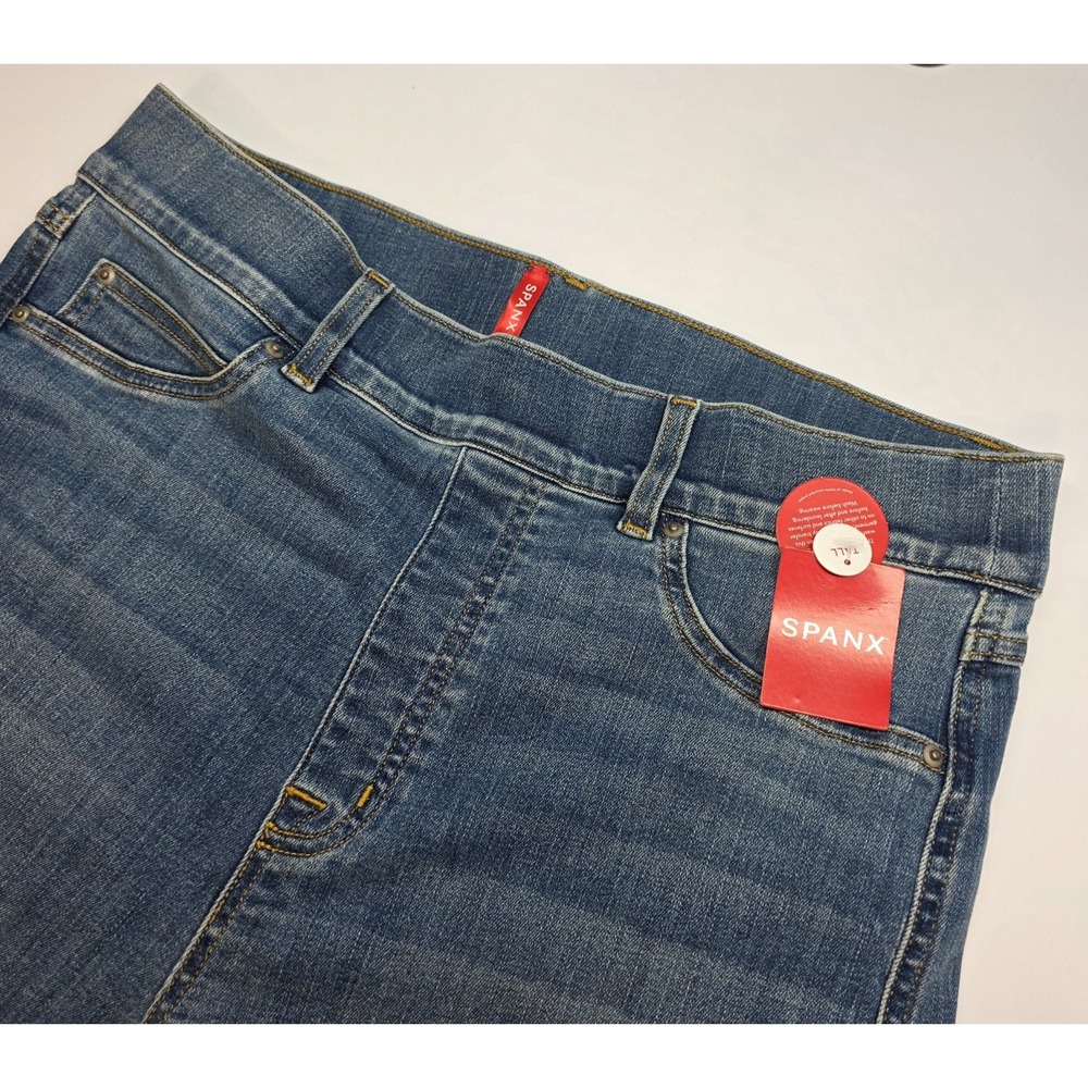 Spanx NWT Seamed Front Wide Leg Jeans Large Tall Pull On Vintage Indigo Blue